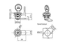 Black Powder Coated Nut Mounting Small Keyed Quarter Turn Lock - 2