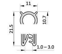 1.0 to 3.0 Millimeter (mm) Clamping Range Black and Blue Edge Sealing Profile and Edge Protector