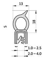 1.0 to 4.0 Millimeter (mm) Clamping Range Black Edge Sealing Profile and Edge Protector