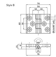 6 M6 Countersunk Screw Holes Black Powder Coated/Chrome Plated Screw-On Hinge with Style B - 2